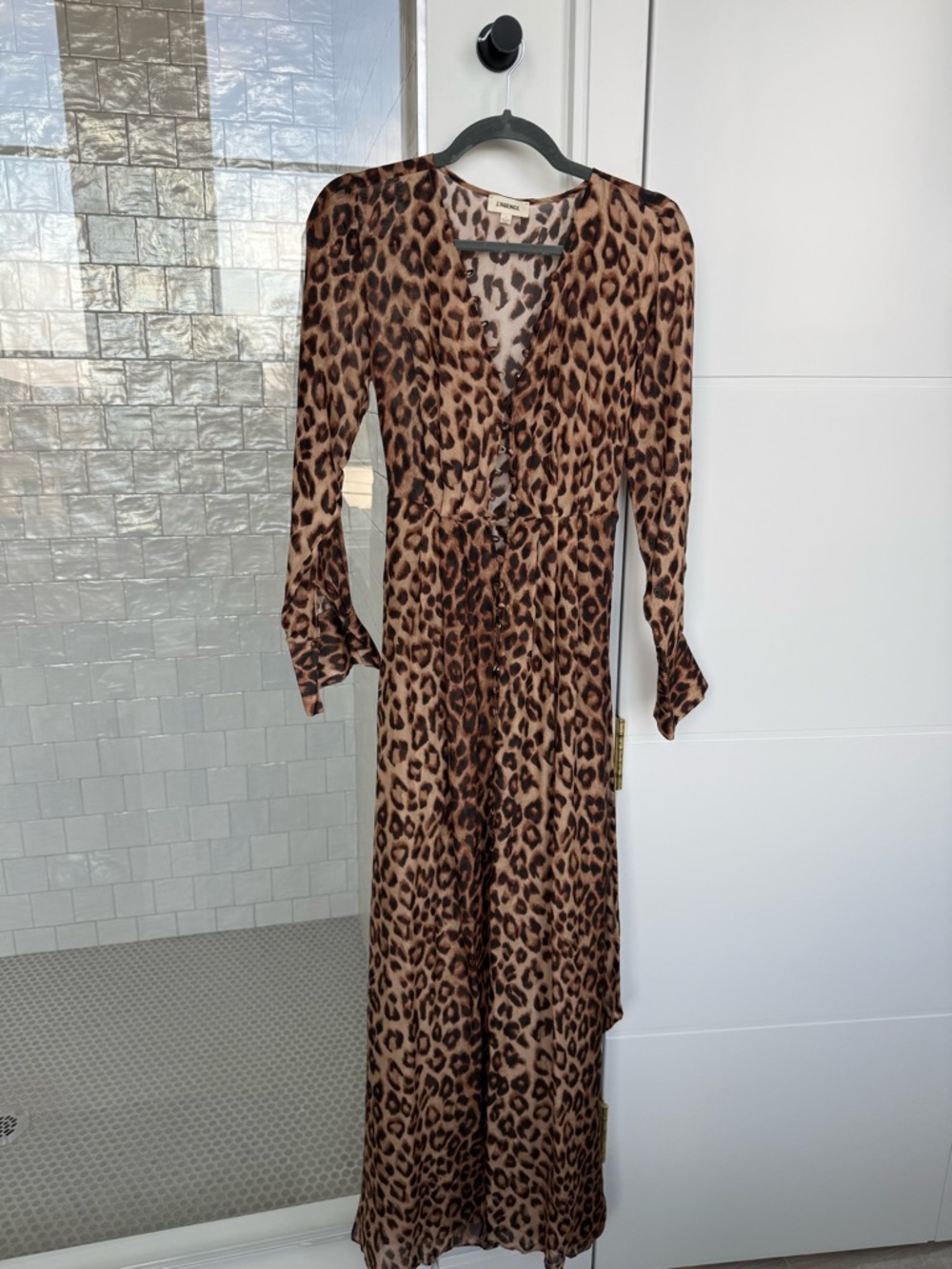 L'AGENCE Leopard Print Maxi Dress in Brown